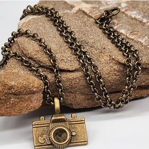 ANTHRO Necklace Antique Gold Bronze Vintage Style Photo Camera